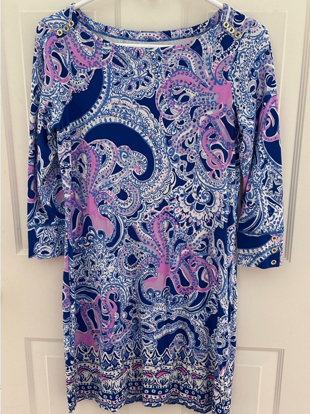 Lily Pulitzer Paisley Boatneck 3/4 Sleeve Dress